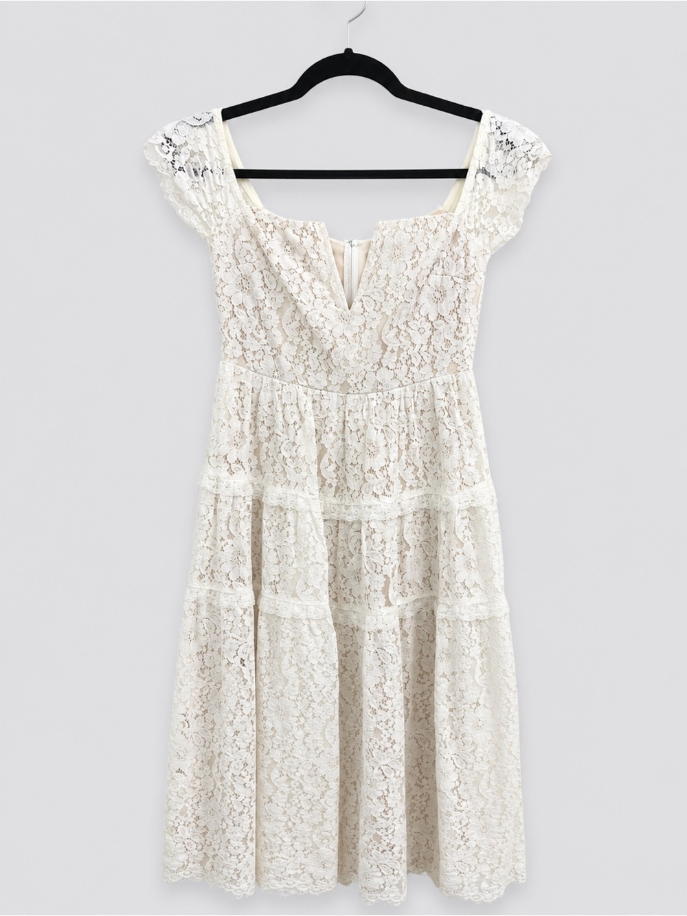Lulu's Cream Lace Midi Dress with Cap Sleeves